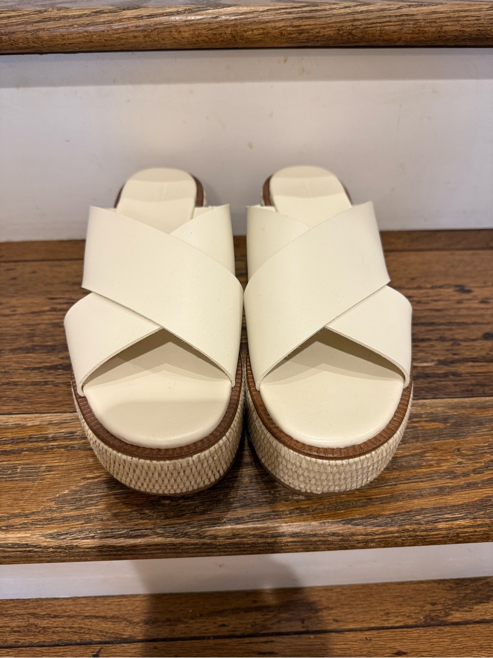 Nordstrom Cream Crisscross Platform Slide Mules